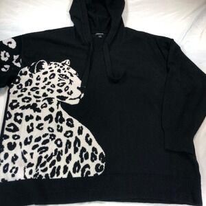 Torrid Black Leopard Intarsia Knit Hoodie Sweater Womens Plus Size 3 3X RN148862